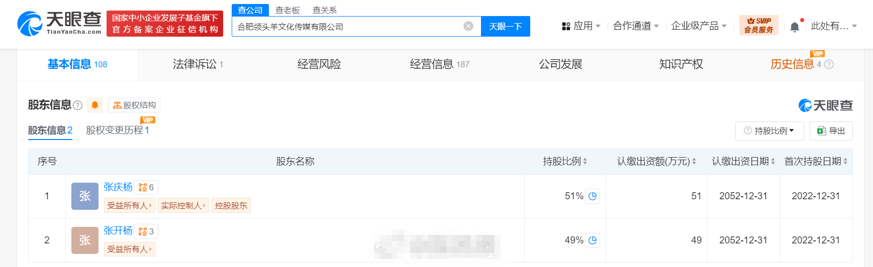 小杨哥新增股权冻结信息 数额为51万人民币